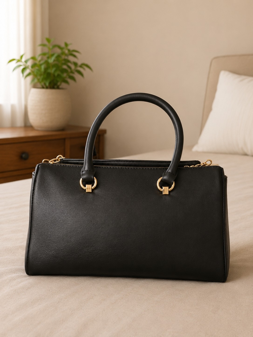 Bebe Black Quilted Leather Shoulder Bag with Gold Hardware - Picture 4 of 4